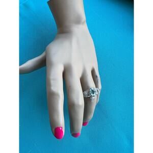 Silver Tone Light Blue CZ Stone with Rhinestones Ring Size 7.5